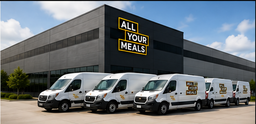 All Your Meals delivery vans outside an operations facility