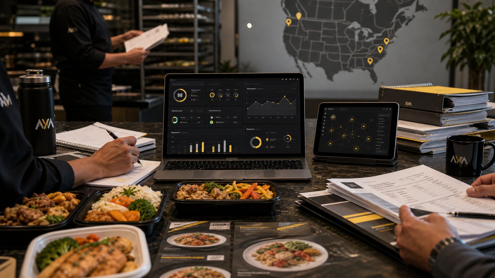 All Your Meals meal samples, ecommerce performance dashboards, due diligence documents, and North American expansion planning