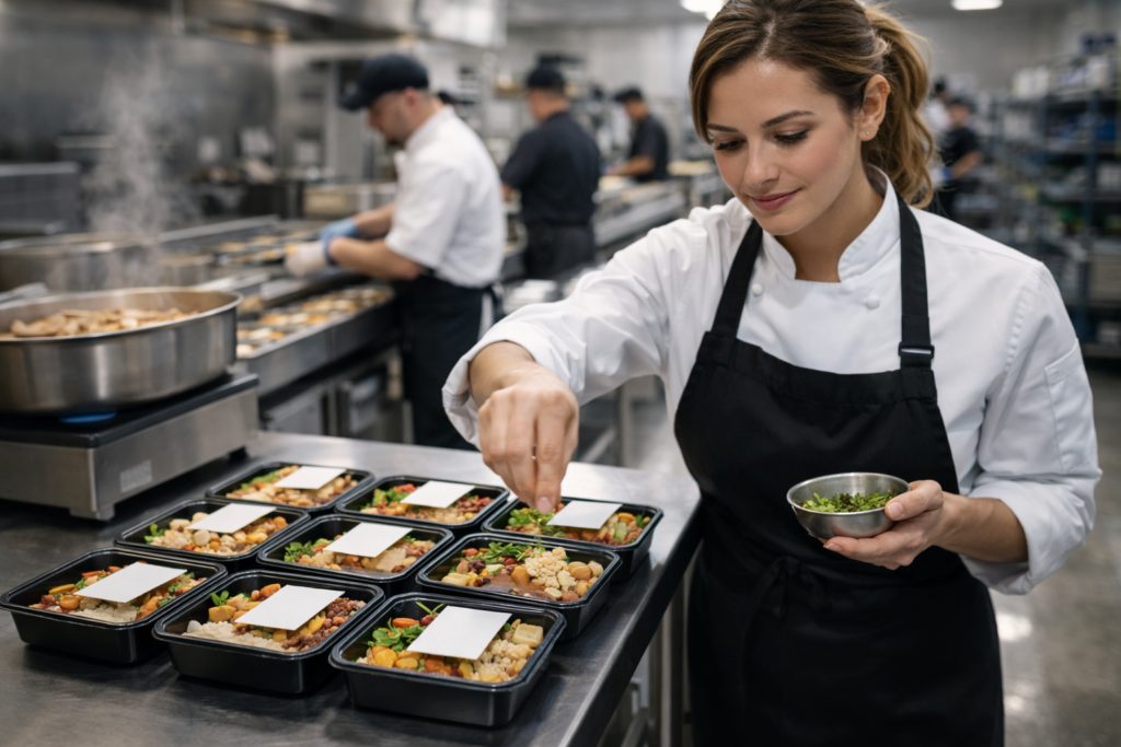 Kitchen team preparing operating systems
